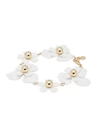 Gold Tone White Enamel Flower Line Bracelet