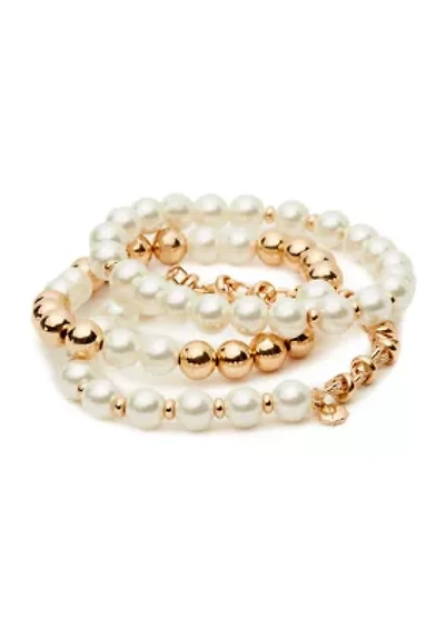 Gold Tone Pearl Bracelet Set