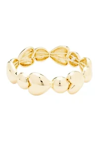Gold Tone Heart Bead Stretch Bracelet