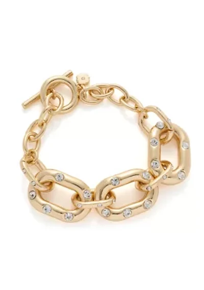 Gold Tone Crystal Pavé Link Chain Flex Bracelet