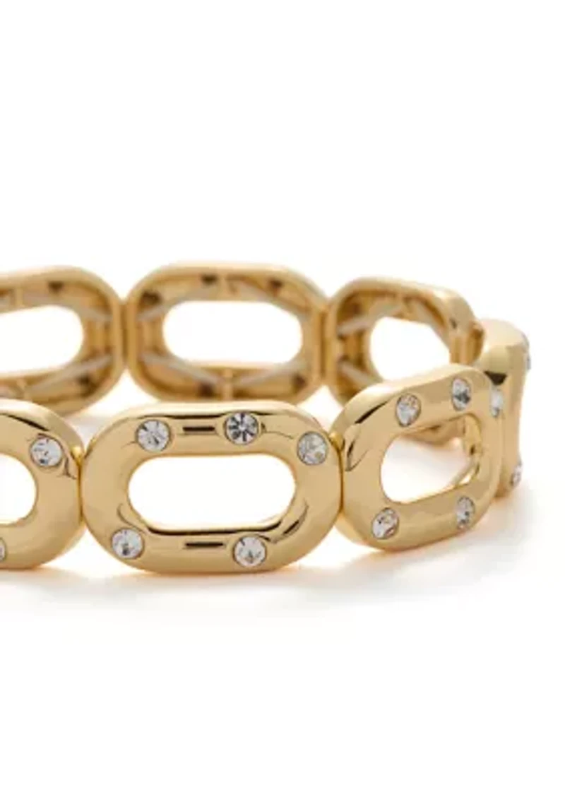 Gold Tone Crystal Pavé Link Chain Stretch Bracelet