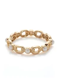 Gold Tone Pearl Link Stretch Bracelet