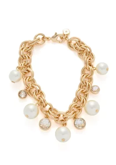 Gold Tone Pearl Shaky Flex Bracelet