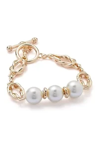 Gold Tone Pearl Twist Flex Bracelet