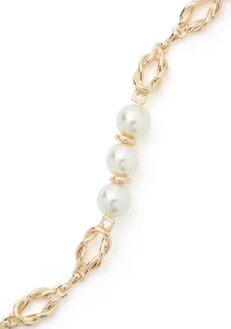 Gold Tone Pearl Twist Flex Bracelet