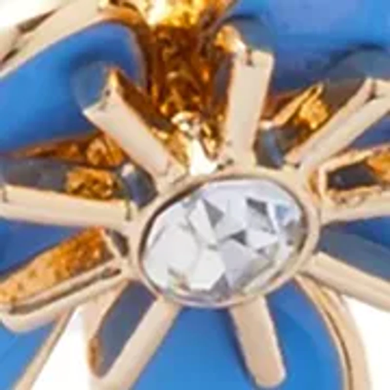 Gold tone Blue Flower Hinge Bangle Bracelet