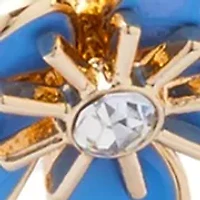 Gold tone Blue Flower Hinge Bangle Bracelet