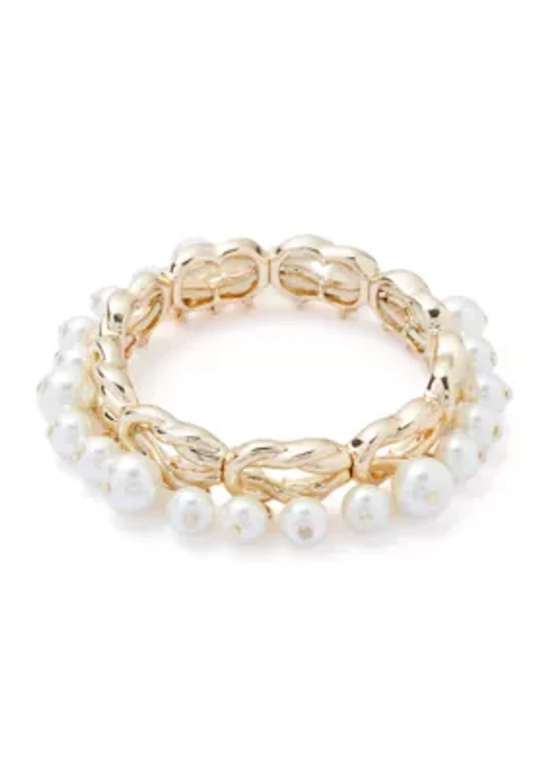 Gold Tone Pearl Stretch Bracelet