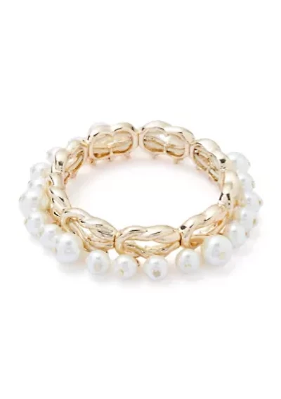 Gold Tone Pearl Stretch Bracelet
