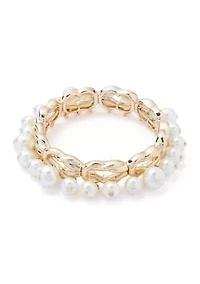 Gold Tone Pearl Stretch Bracelet