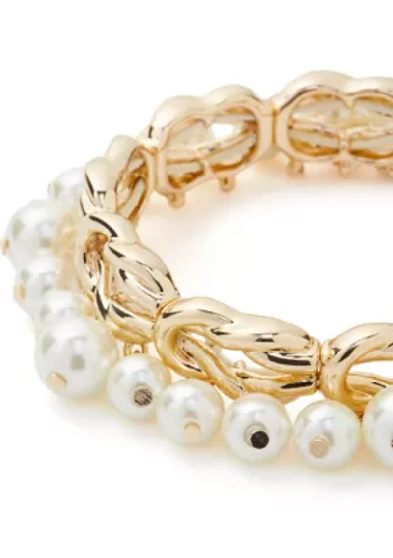 Gold Tone Pearl Stretch Bracelet