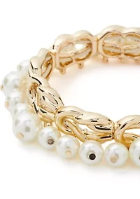 Gold Tone Pearl Stretch Bracelet