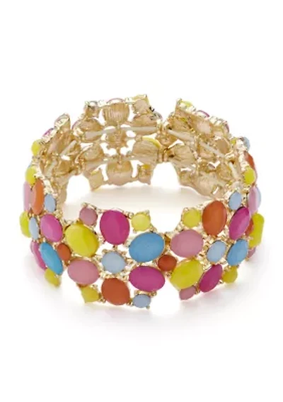Gold Tone Multi Milky Cluster Stretch Bracelet