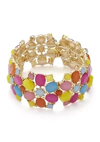 Gold Tone Multi Milky Cluster Stretch Bracelet