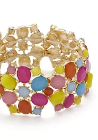 Gold Tone Multi Milky Cluster Stretch Bracelet