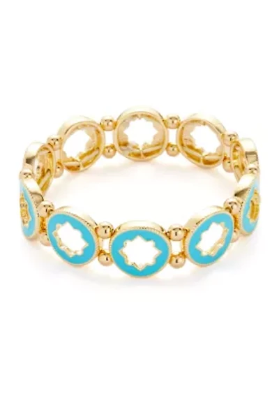 Gold Tone Enamel Quatrefoil Stretch Bracelet