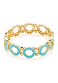 Gold Tone Enamel Quatrefoil Stretch Bracelet