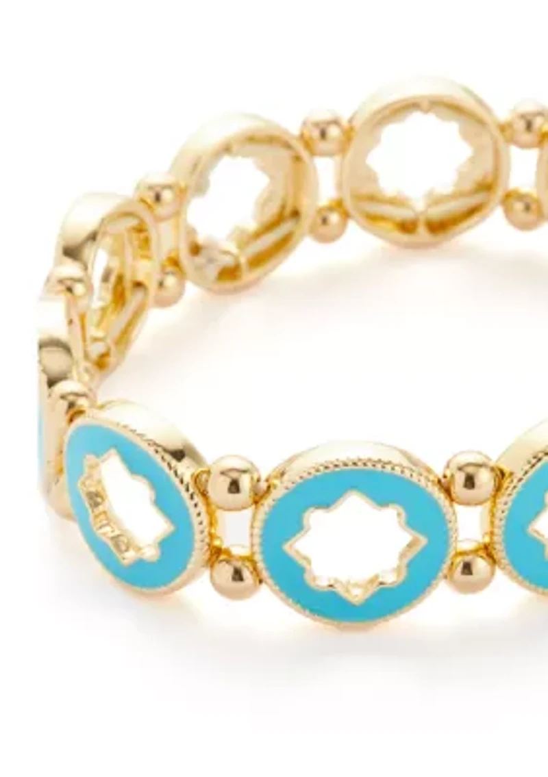 Gold Tone Enamel Quatrefoil Stretch Bracelet