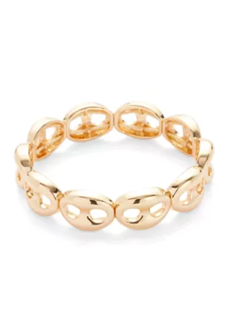 Gold Tone Puffy Mariner Link Stretch Bracelet