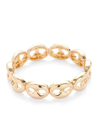 Gold Tone Puffy Mariner Link Stretch Bracelet