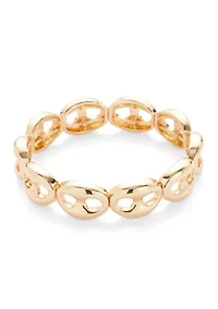 Gold Tone Puffy Mariner Link Stretch Bracelet