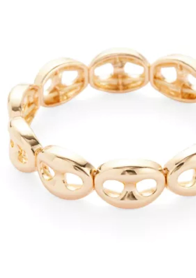 Gold Tone Puffy Mariner Link Stretch Bracelet