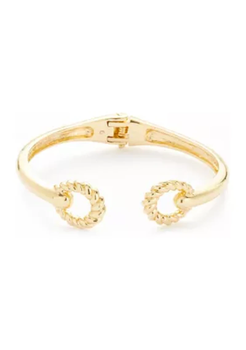 Gold Tone Ribbed Metal Cuff Bracelet