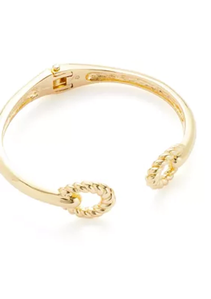 Gold Tone Ribbed Metal Cuff Bracelet