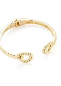 Gold Tone Ribbed Metal Cuff Bracelet