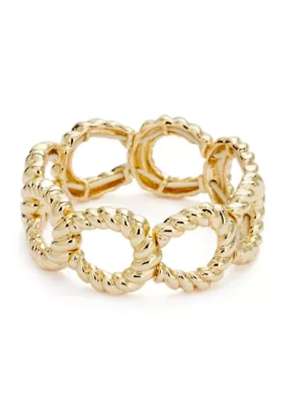 Gold Tone Ribbed Metal Stretch Bracelet
