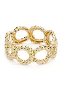 Gold Tone Ribbed Metal Stretch Bracelet
