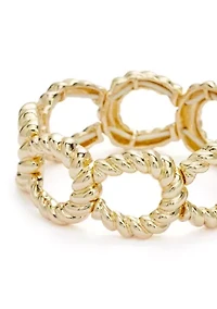 Gold Tone Ribbed Metal Stretch Bracelet