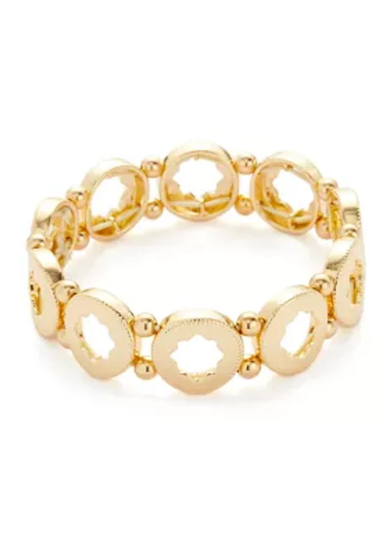 Gold Tone Enamel Quatrefoil Stretch Bracelet