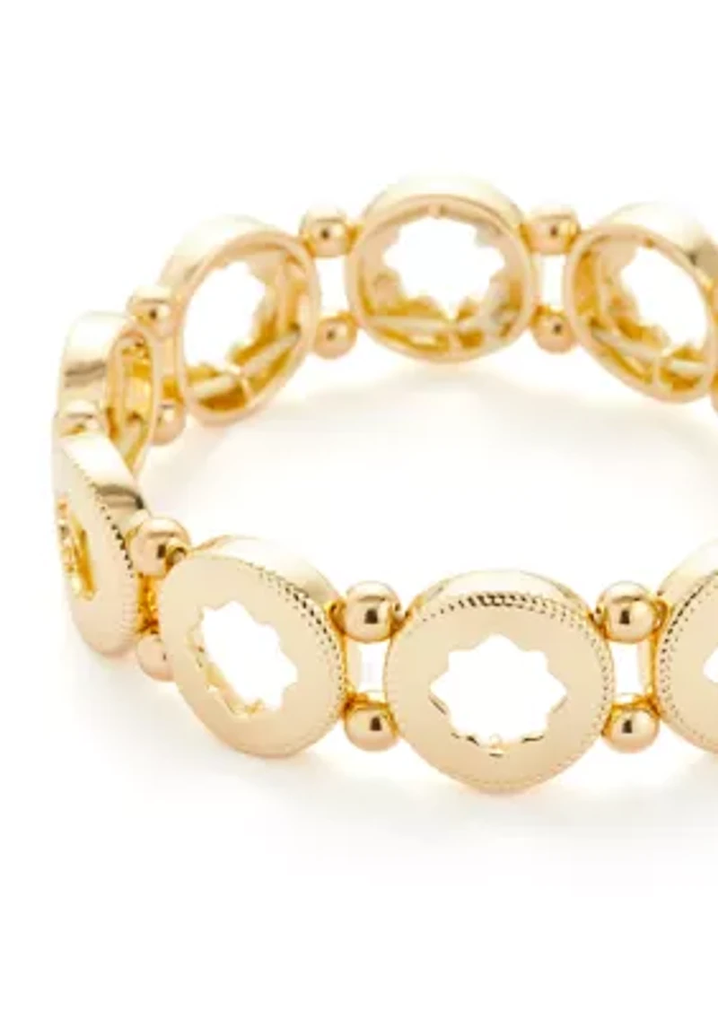 Gold Tone Enamel Quatrefoil Stretch Bracelet