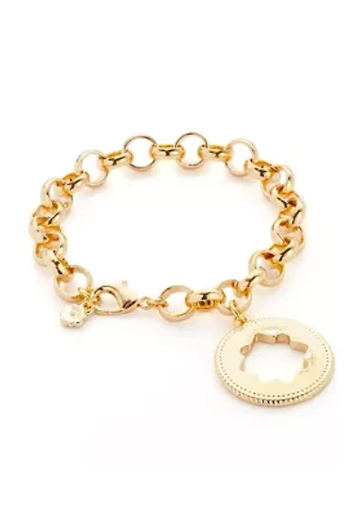 Gold Tone Quatrefoil Charm Line Bracelet