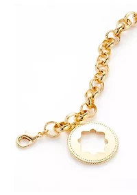 Gold Tone Quatrefoil Charm Line Bracelet