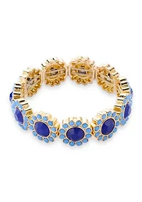 Gold Tone Blue Stone Cluster Stretch Bracelet