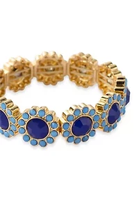 Gold Tone Blue Stone Cluster Stretch Bracelet