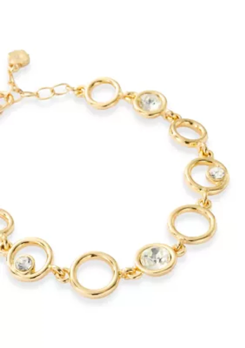Gold Tone Crystal Bezel Orbital Bracelet