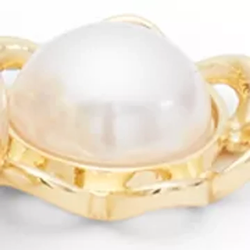 Gold Tone Shakey Pearl Flower Drop Stretch Bracelet