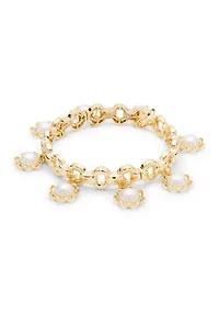 Gold Tone Shakey Pearl Flower Drop Stretch Bracelet