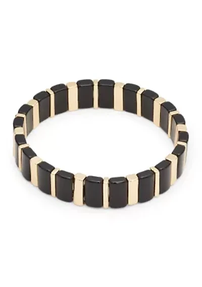 Gold Tone Black Wide Bead Stretch Bracelet