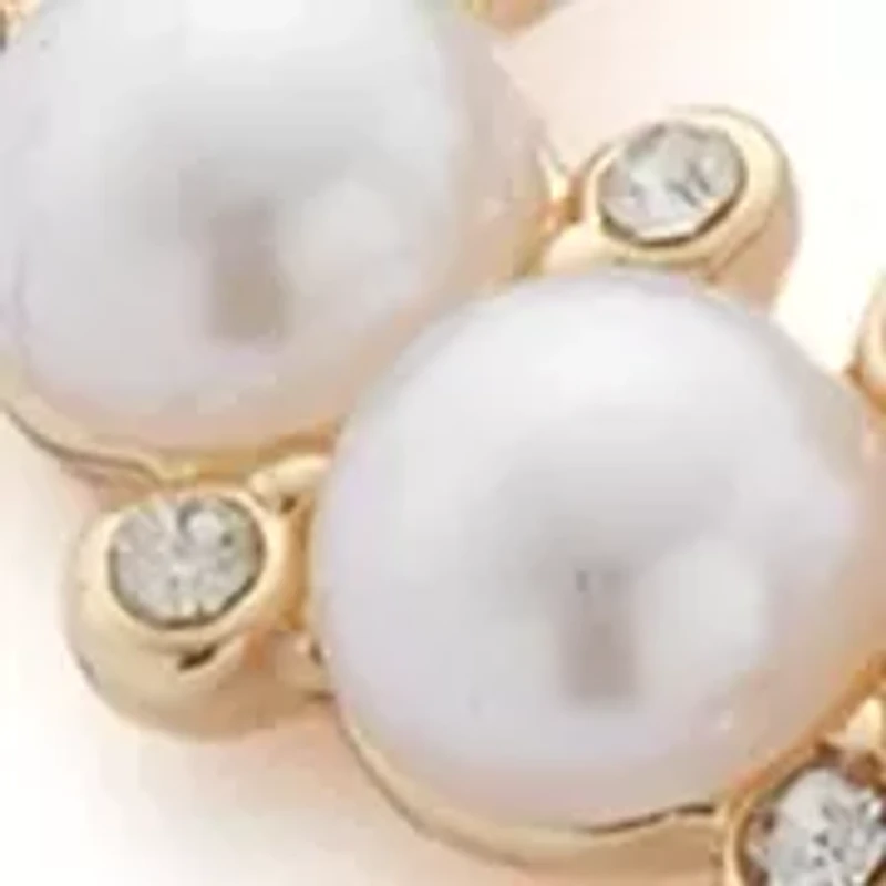 Gold Tone White Round Pearl and Chain Link Bracelet