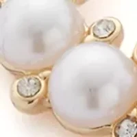 Gold Tone White Round Pearl and Chain Link Bracelet