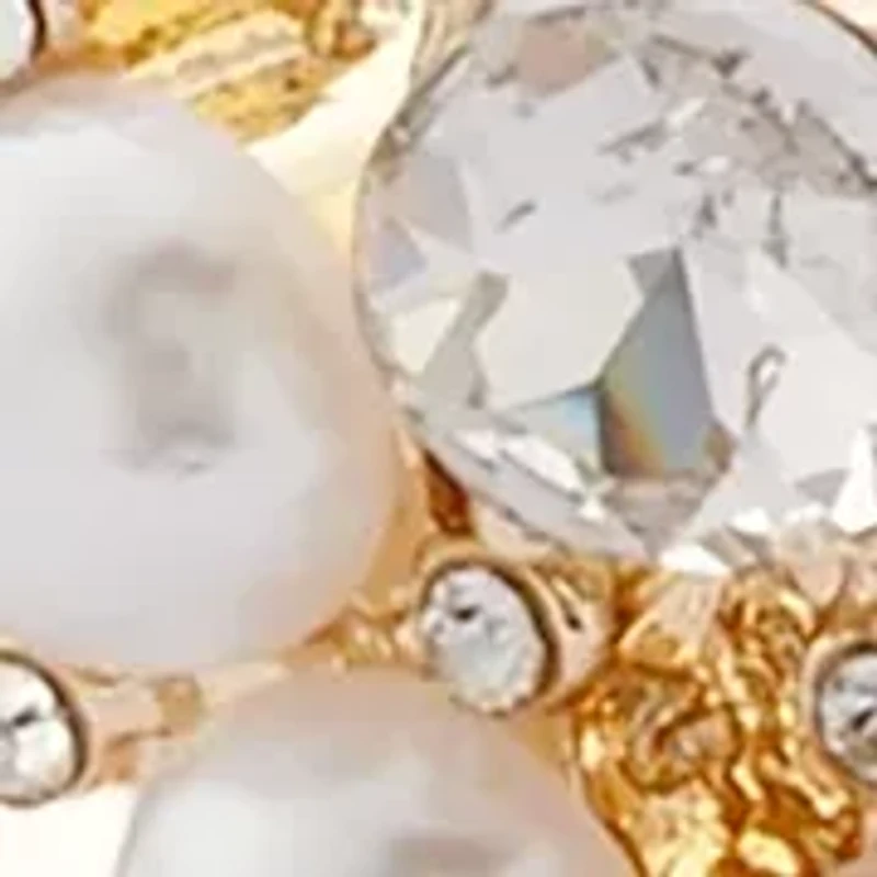 Gold Tone Round Pearl and Crystal Stretch Bracelet