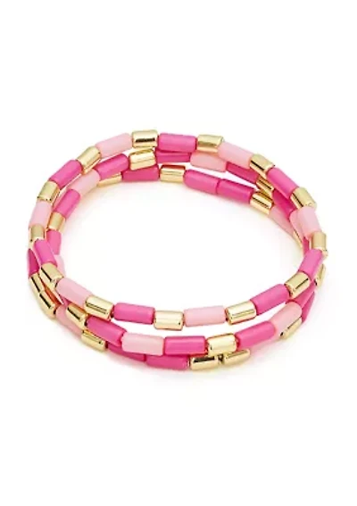 Gold Tone Bead Stretch Trio Bracelet Set