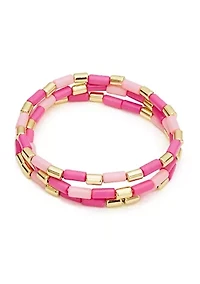 Gold Tone Bead Stretch Trio Bracelet Set