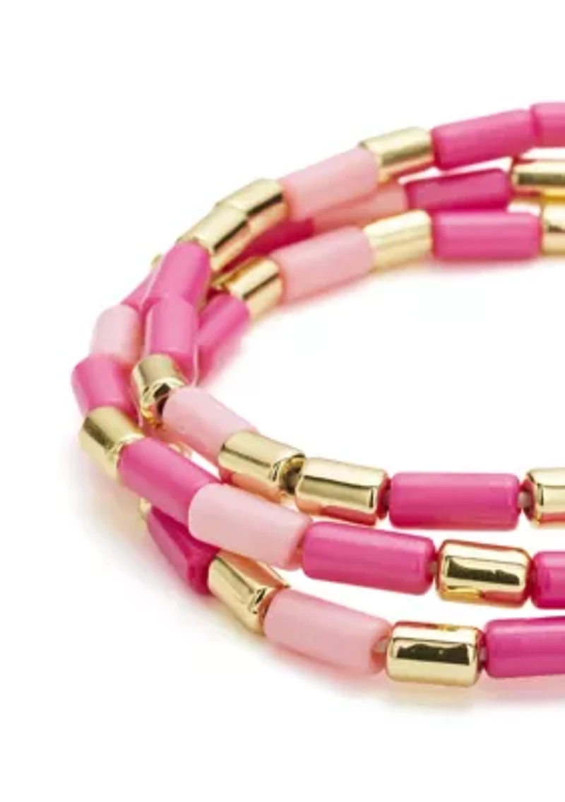 Gold Tone Bead Stretch Trio Bracelet Set