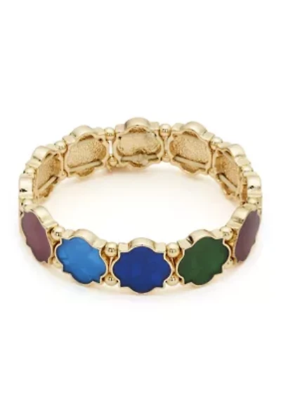 Gold Tone Quatrefoil Stretch Bracelet