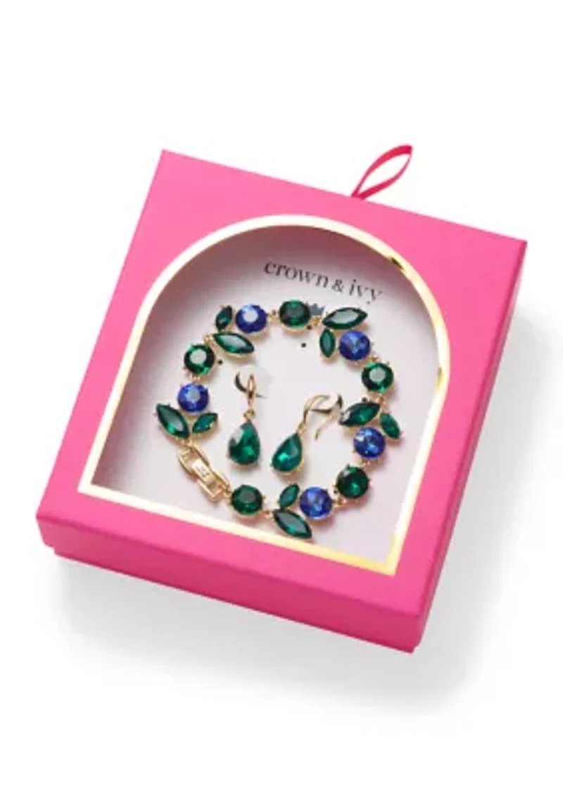 Drop Earrings and Stone Cluster Bracelet Set